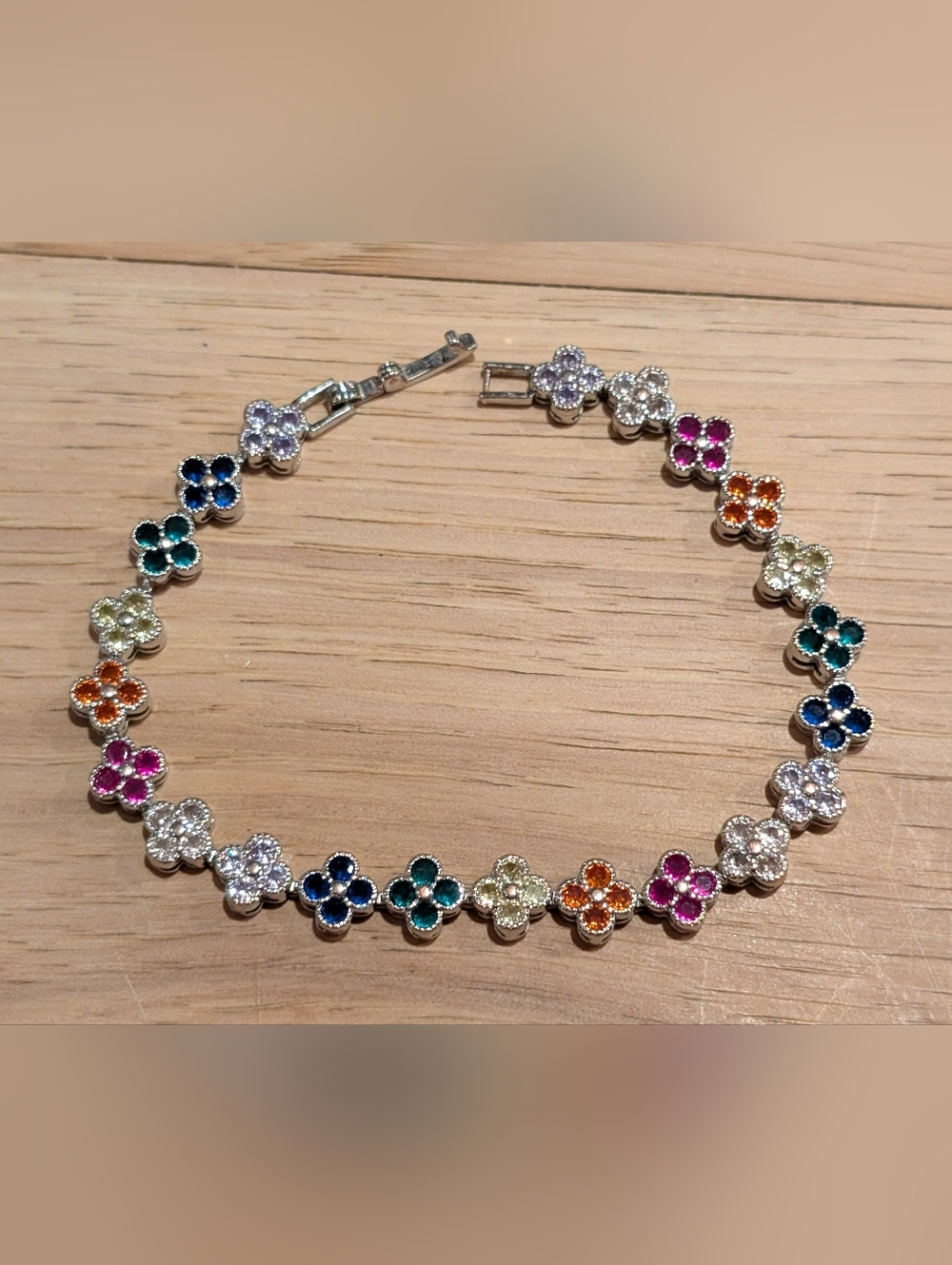 Source Unknown Multicolor Floral Link Bracelet - Silver Tone
